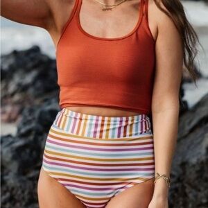 Striped High-Waisted Bikini Set